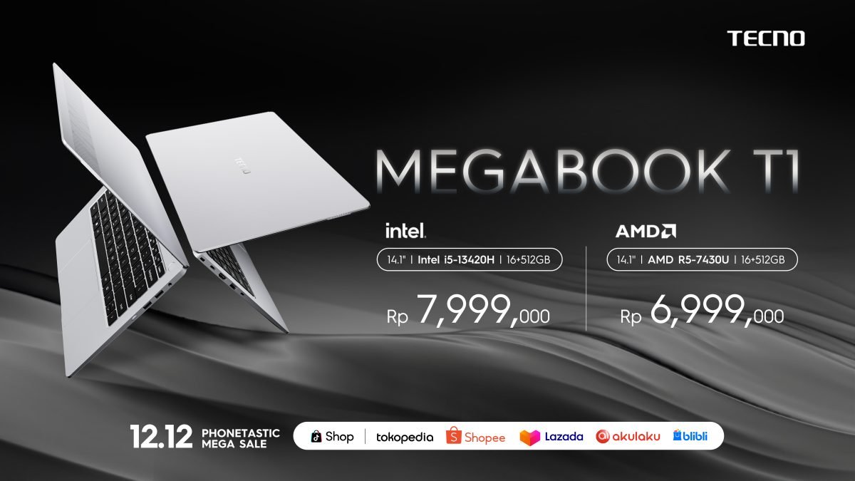 Tecno Megabook T1 Varian Baru Resmi Hadir di Indonesia: Perpaduan Ringan, Elegan, dan Bertenaga